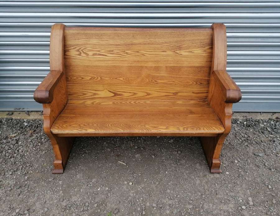M1639 A RECLAIMED OAK OR ASH CARVED PEW - PETITE SIZE - TWO PERSON