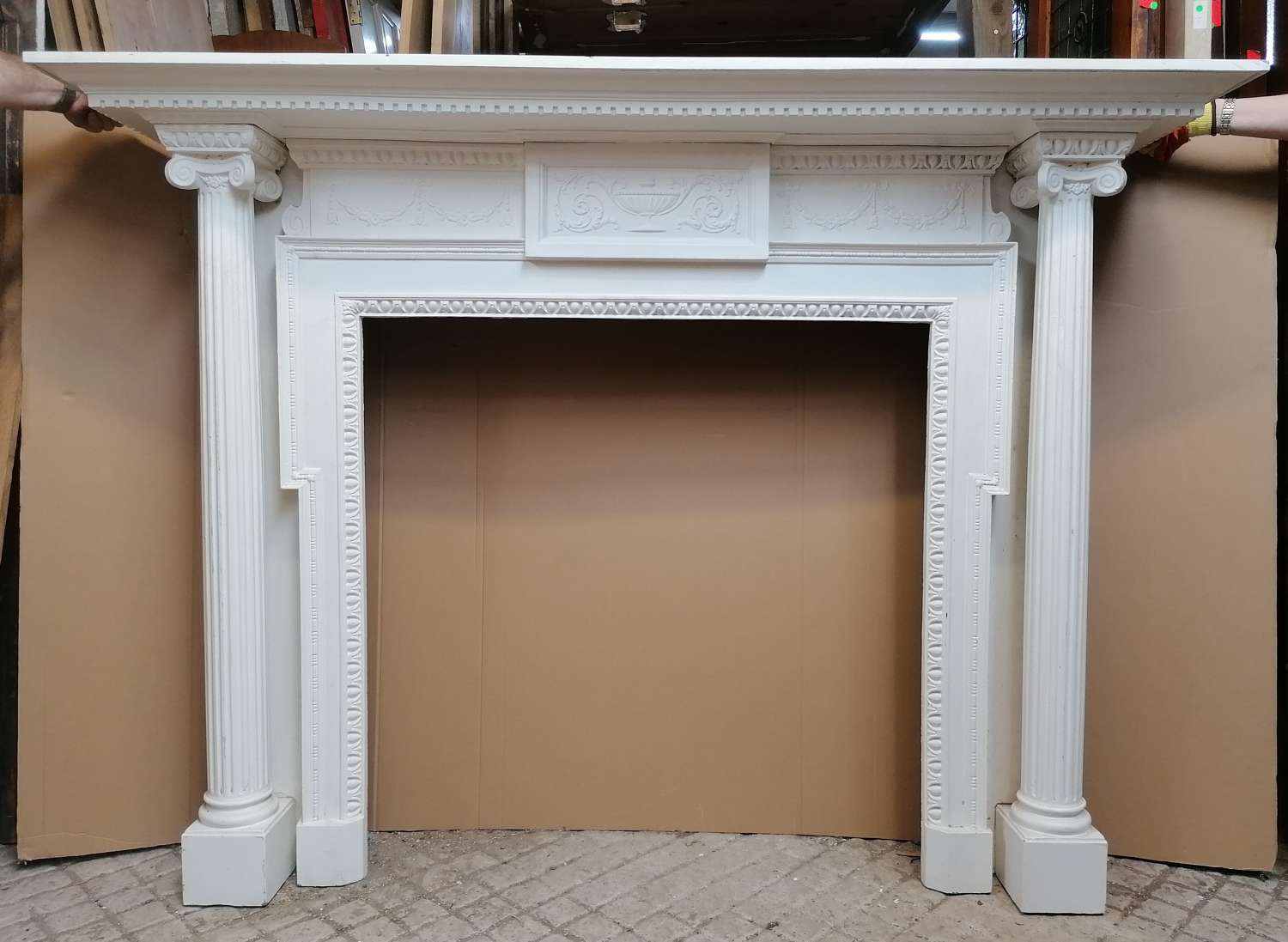 FS0214 VERY LARGE DECORATIVE PAINTED CAST IRON FIRE SURROUND