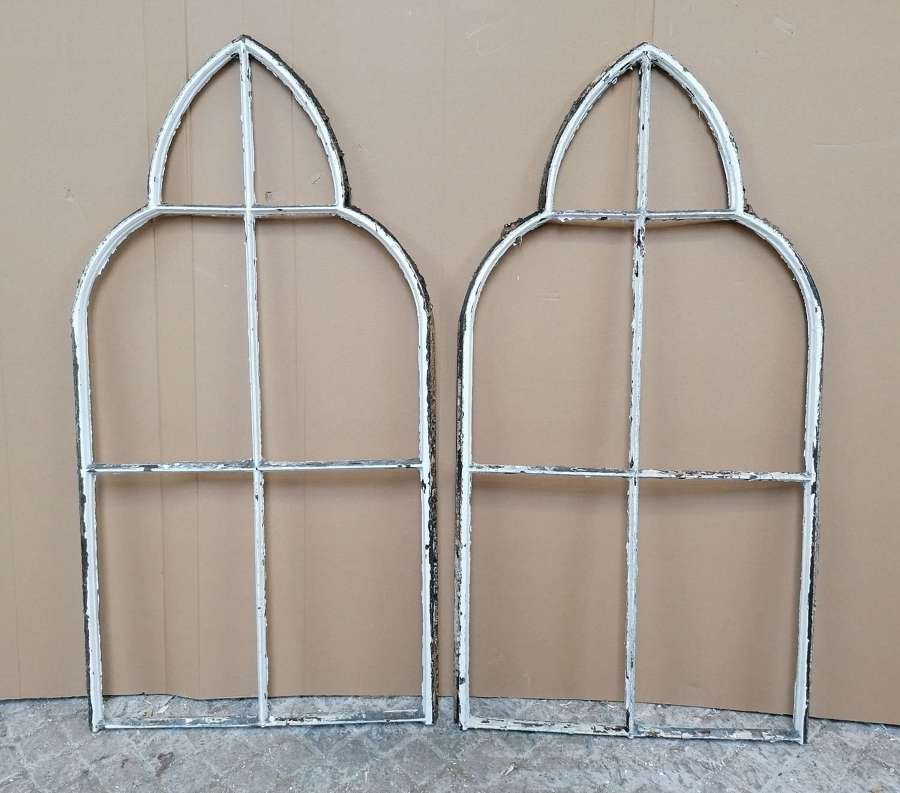M1651 TWO RECLAIMED GOTHIC STYLE CAST IRON WINDOWS FOR GLAZING