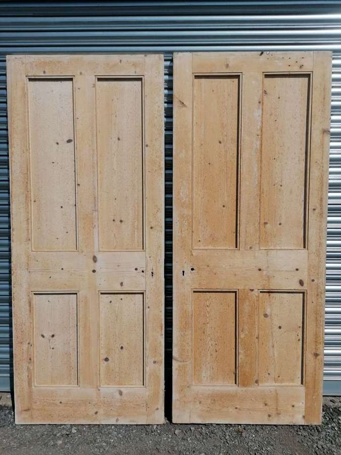 DP0403 TWO 4 PANEL STRIPPED PINE INTERNAL DOORS FOR USE AS A PAIR