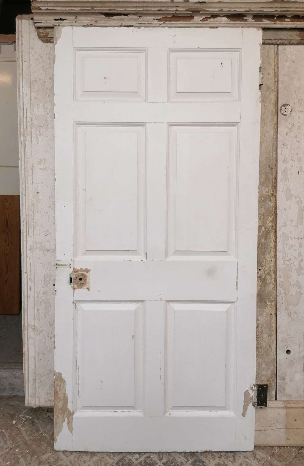 DB0729 AN ORIGINAL RECLAIMED GEORGIAN PAINTED PINE 6 PANEL DOOR