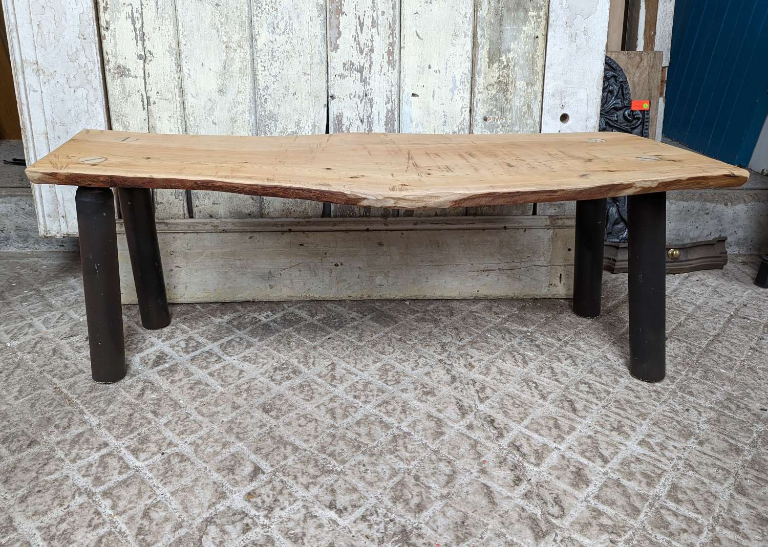 M1704 A RUSTIC STYLE RECLAIMED CEDAR BENCH WITH PINE LEGS