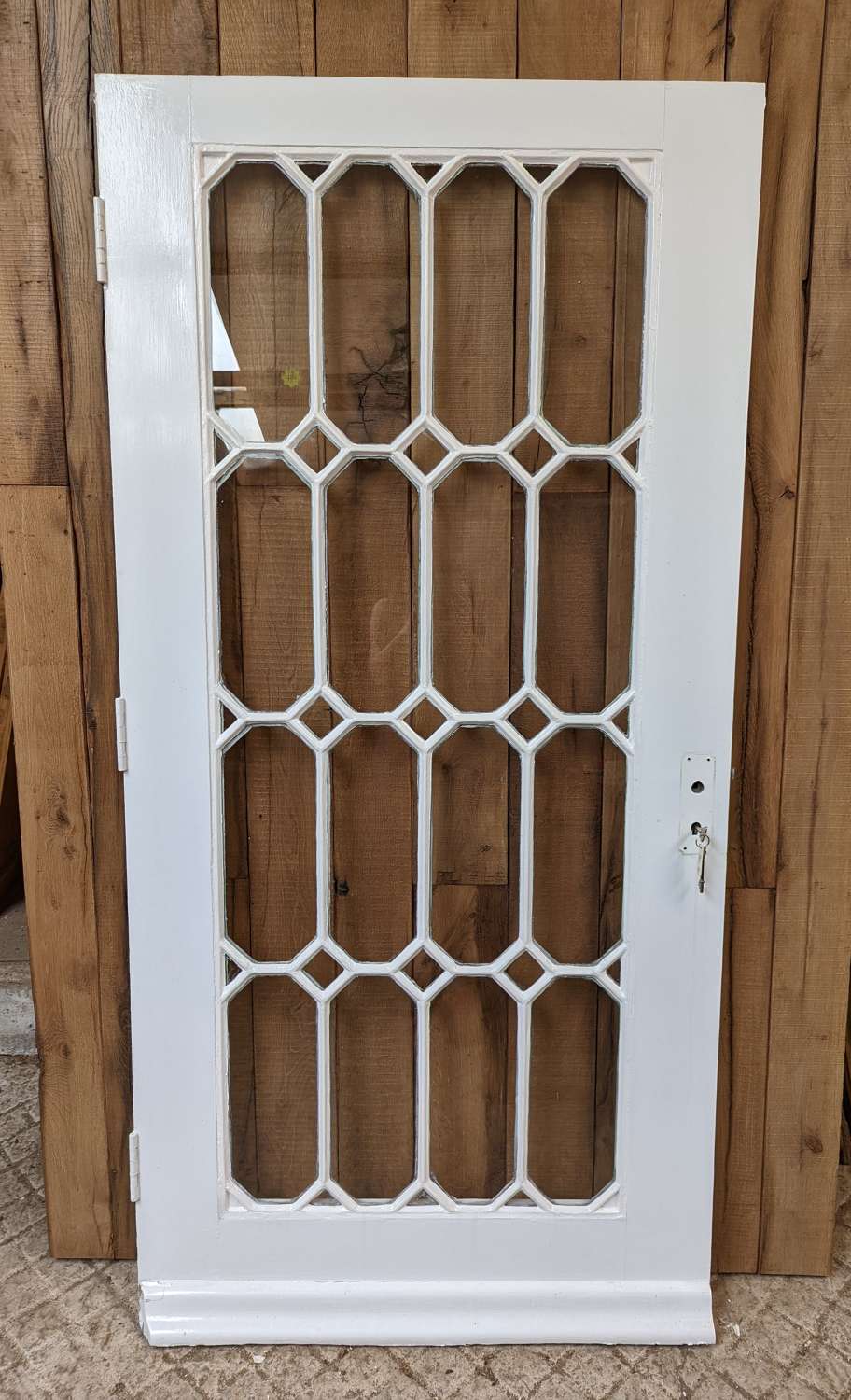 DB0730 A FANTASTIC RECLAIMED PAINTED PINE & CAST IRON GLAZED DOOR