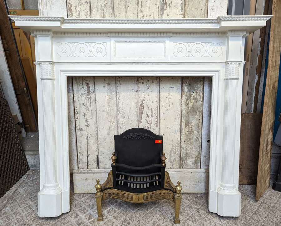 FS0219 A LARGE DECORATIVE RECLAIMED ANTIQUE PAINTED PINE FIRE SURROUND