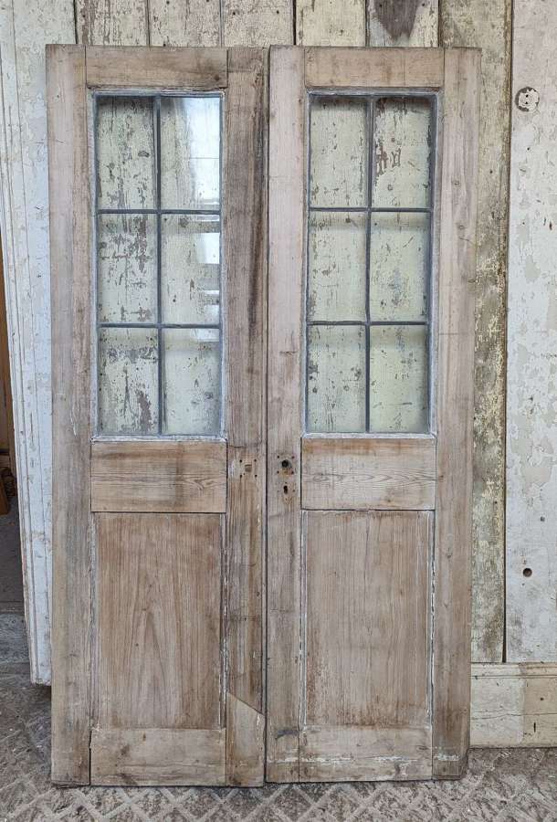 DP0411 A PAIR OF RECLAIMED GLAZED SOFTWOOD DOORS FOR WENDYHOUSE