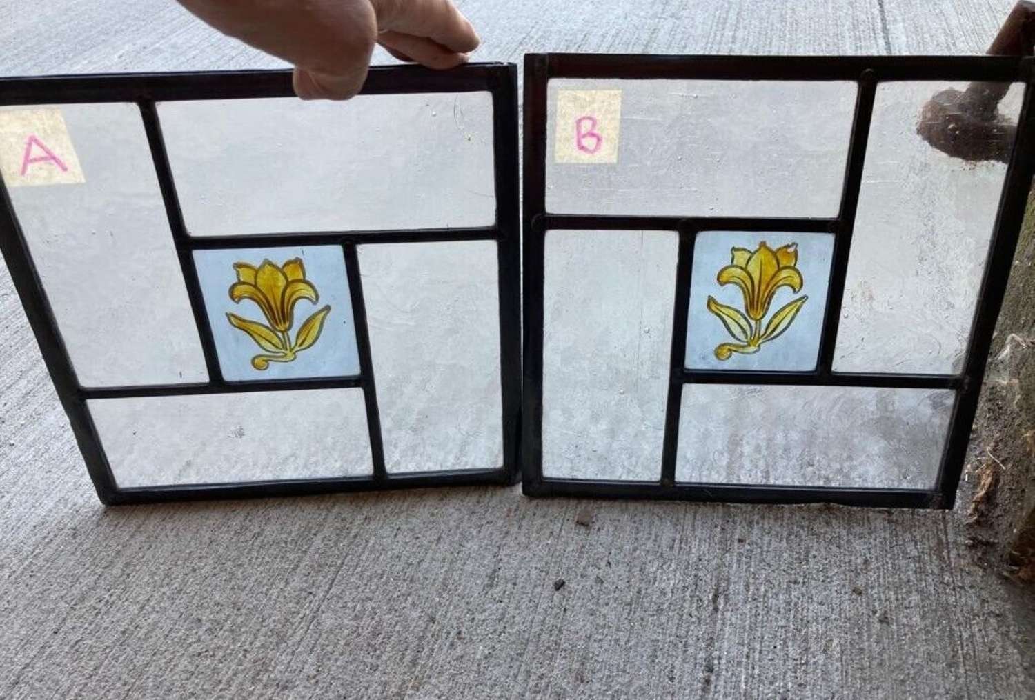 M1712 TWO STAINED GLASS SQUARE PANELS - SOLD SEPERATELY