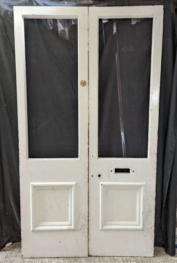 DP0416 A PAIR OF LARGE RECLAIMED PAINTED PINE DOORS FOR GLAZING