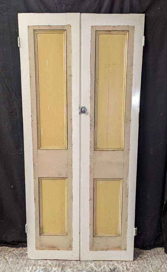 CS0101 A PAIR OF RECLAIMED VICTORIAN PAINTED PINE CUPBOARD DOORS