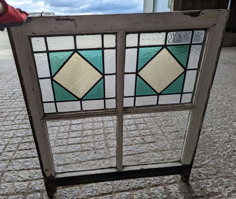 M1730 NINE RECLAIMED SASH WINDOWS WITH STAINED GLASS SOLD SEPERATELY