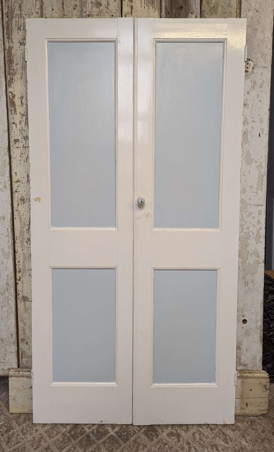 CS0104 A PAIR OF RECLAIMED VICTORIAN PAINTED PINE CUPBOARD DOORS