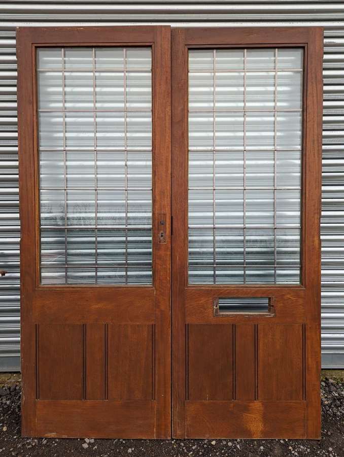DP0421 A PAIR OF RECLAIMED DOUBLE GLAZED HARDWOOD DOORS
