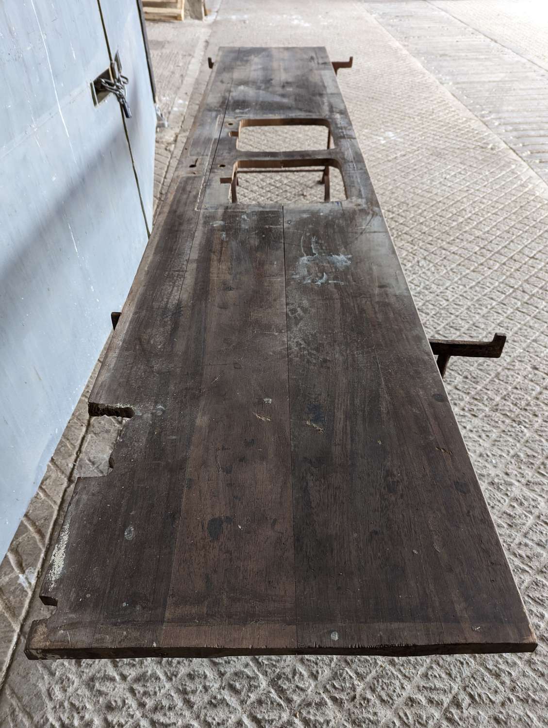 M1770 A LARGE RECLAIMED HARDWOOD SCHOOL LAB WORKTOP FOR PROJECT
