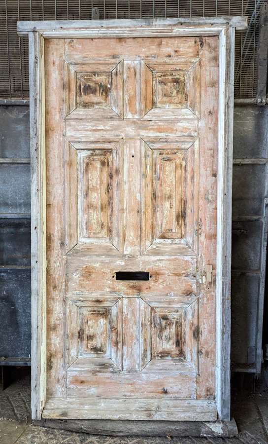 DE0960 A RECLAIMED 6 PANEL PINE DOOR & FRAME FOR REFURBISHMENT