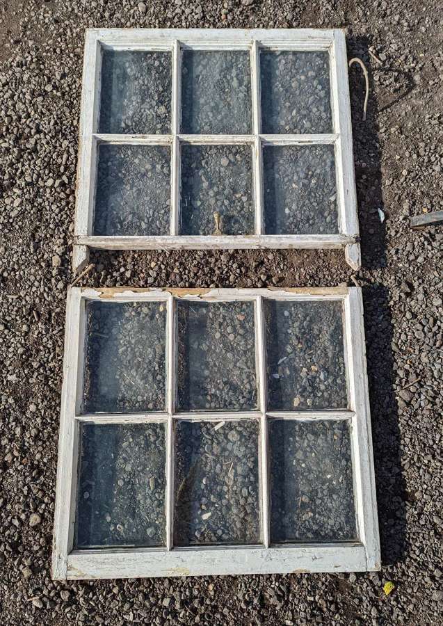 M1777 A PAIR OF RECLAIMED PAINTED PINE SASH WINDOWS