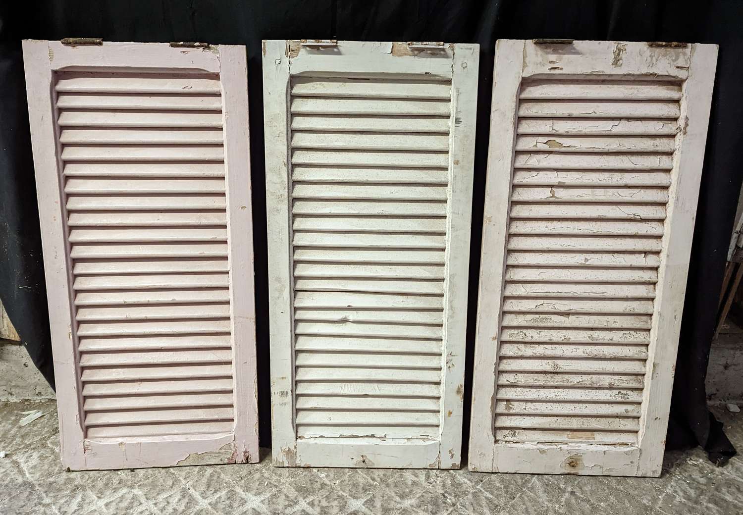 CS0109 A SET OF 3 RECLAIMED TOP HUNG FRENCH WINDOW SHUTTERS