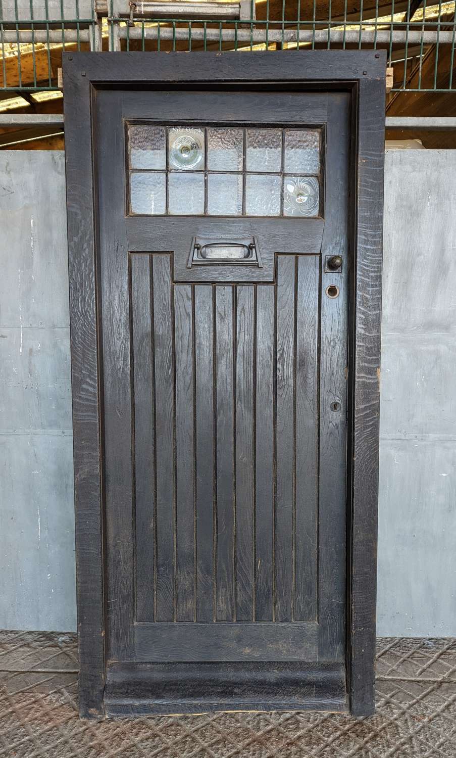DE0969 A RECLAIMED ANTIQUE GLAZED OAK FRONT DOOR AND FRAME