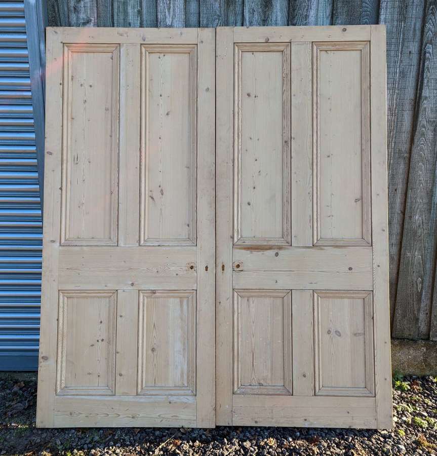 DP0434 TWO RECLAIMED 4 PANEL STRIPPED PINE INTERNAL DOORS FOR PAIR