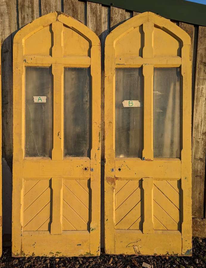 DB0747 TWO RECLAIMED GOTHIC PAINTED PINE DOORS SOLD SEPERATELY
