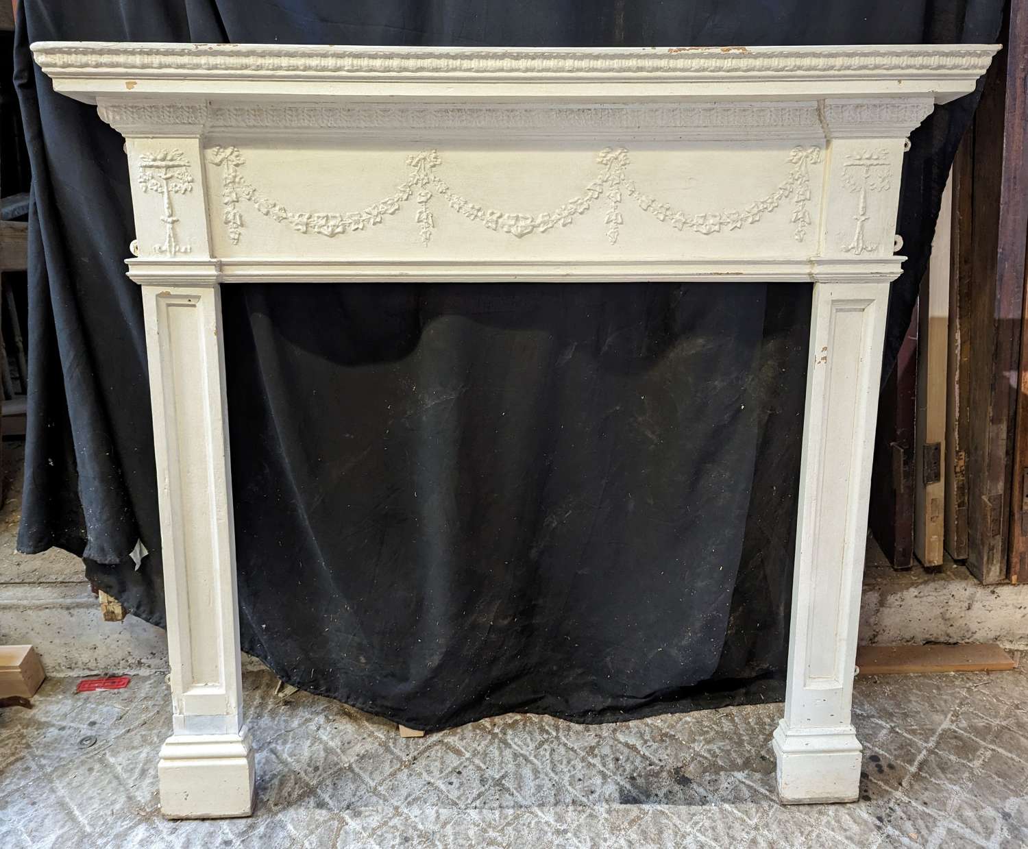 FS0239 RECLAIMED EARLY VICTORIAN PAINTED PINE AND GESSO FIRE SURROUND