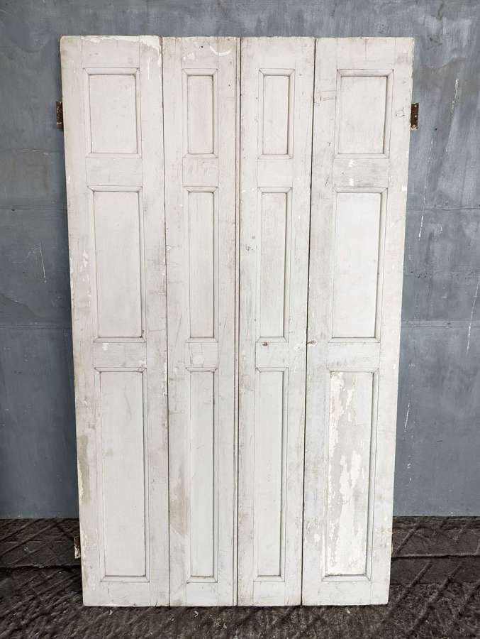 CS0111 A PAIR OF RECLAIMED VICTORIAN PAINTED PINE SHUTTERS (4 LEAVES)