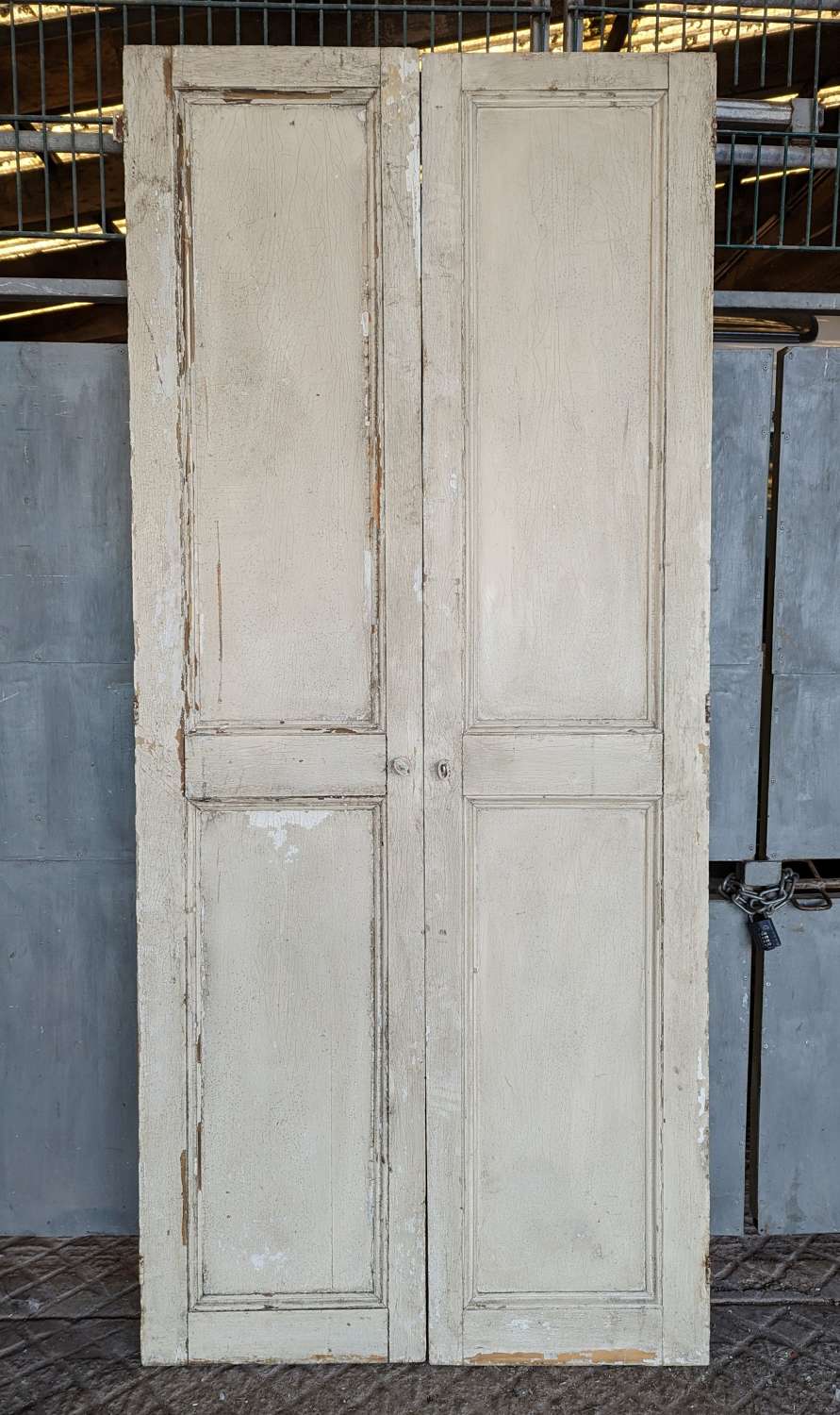 CS0112 A PAIR OF TALL RECLAIMED VICTORIAN PAINTED PINE CUPBOARD DOORS