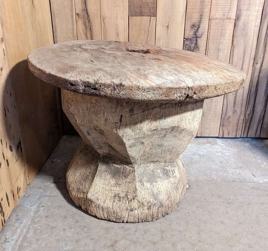 M1814 VERY OLD LARGE WOODEN GRINDING MORTAR / DECOR ITEM / TABLE