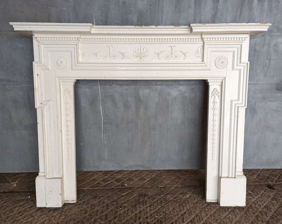 FS0247 A LARGE DECORATIVE RECLAIMED ANTIQUE PAINTED PINE FIRE SURROUND
