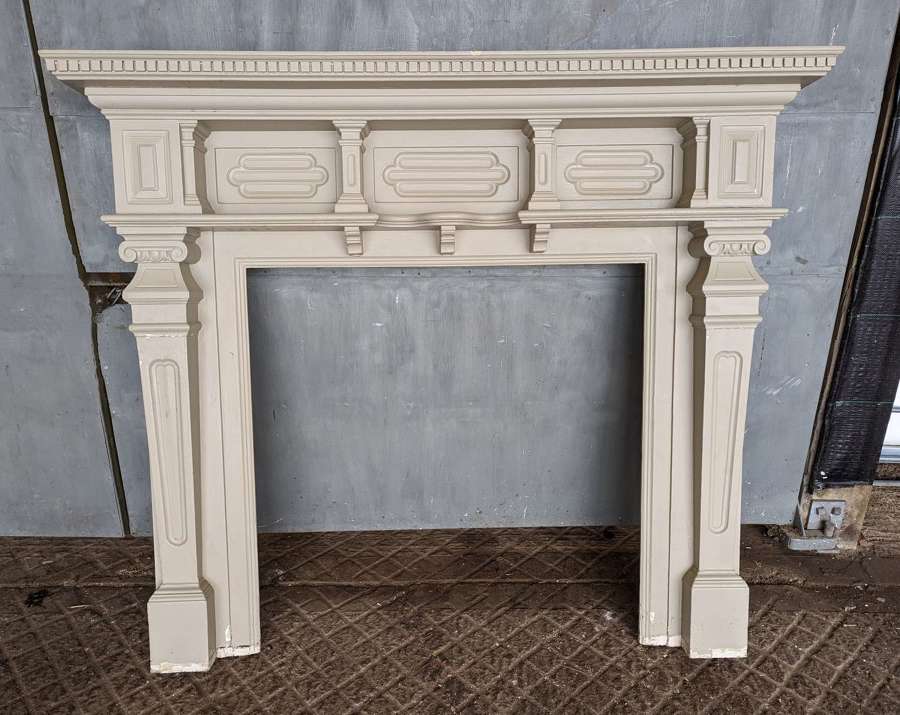 FS0248 A LARGE RECLAIMED ANTIQUE PAINTED PINE FIRE SURROUND
