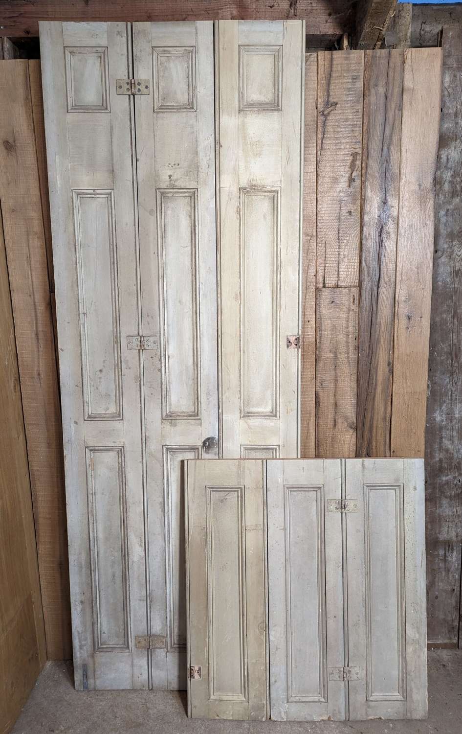 CS0119 TWO RECLAIMED VICTORIAN PAINTED PINE SHUTTERS