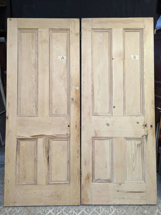 DI0843 TWO SIMILAR RECLAIMED 4 PANEL STRIPPED PINE INTERNAL DOORS