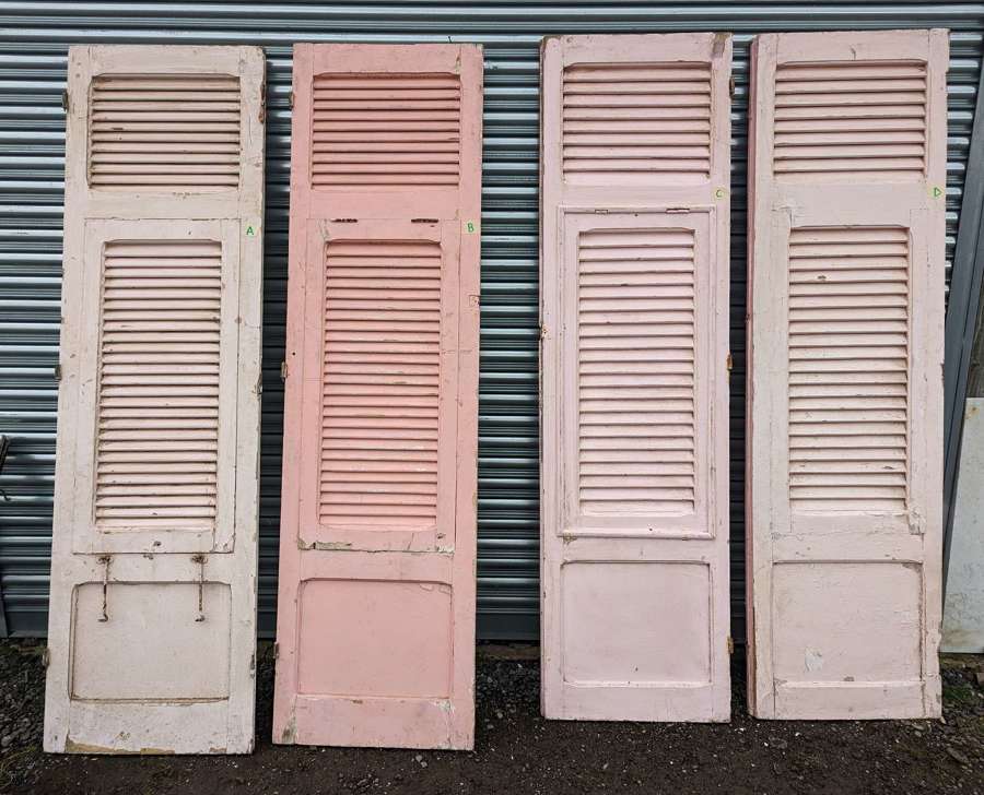 CS0124 A SET OF FOUR RECLAIMED PAINTED PINE FRENCH SHUTTERS