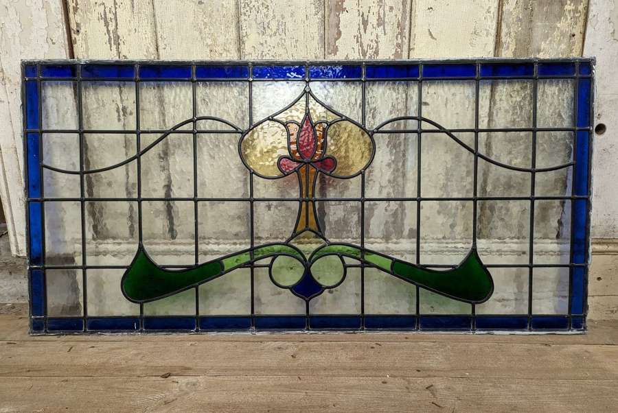 M1842 A LARGE RECLAIMED ART NOUVEAU STAINED GLASS PANEL