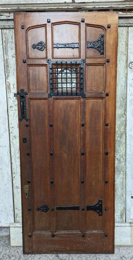DE0986 HANDSOME RECLAIMED OAK EXTERNAL DOOR WITH GLAZED PANEL