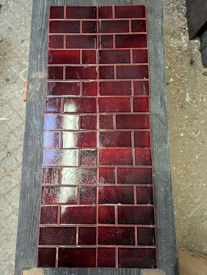 M1855 SET OF 10 RECLAIMED DARK RED BRICK STYLE ANTIQUE FIRE TILES