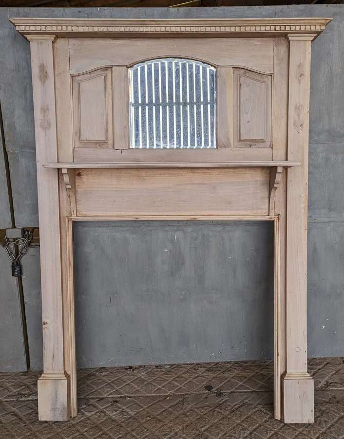 FS0259 A LARGE SATINWOOD FIRE SURROUND WITH MIRROR