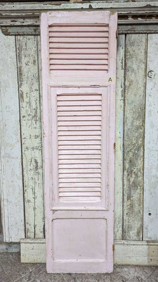 CS0131 TWO RECLAIMED PAINTED PINE FRENCH SHUTTERS SOLD SEPERATELY