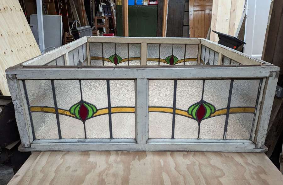 M1876 A SET OF FOUR RECLAIMED ANTIQUE STAINED GLASS WINDOWS ROOF LIGHT