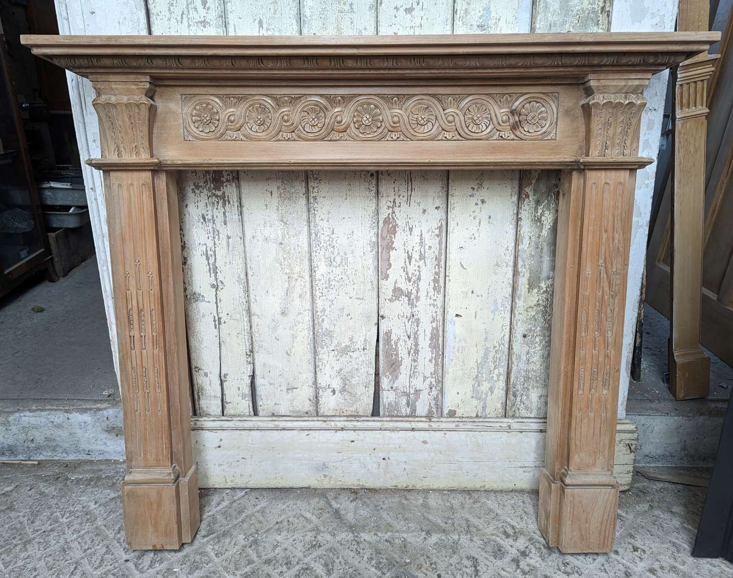 FS0269 A PRETTY RECLAIMED PINE CARVED FIRE SURROUND