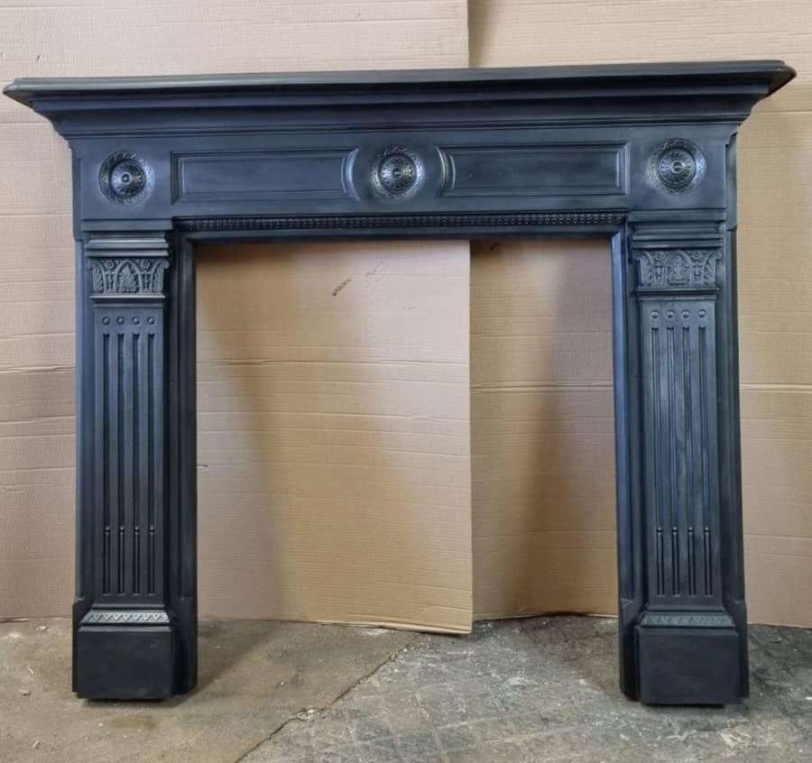 FS0270 A LARGE RECLAIMED VICTORIAN CAST IRON FIRE SURROUND