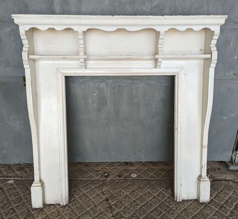 FS0273 A LARGE RECLAIMED EDWARDIAN PAINTED PINE FIRE SURROUND