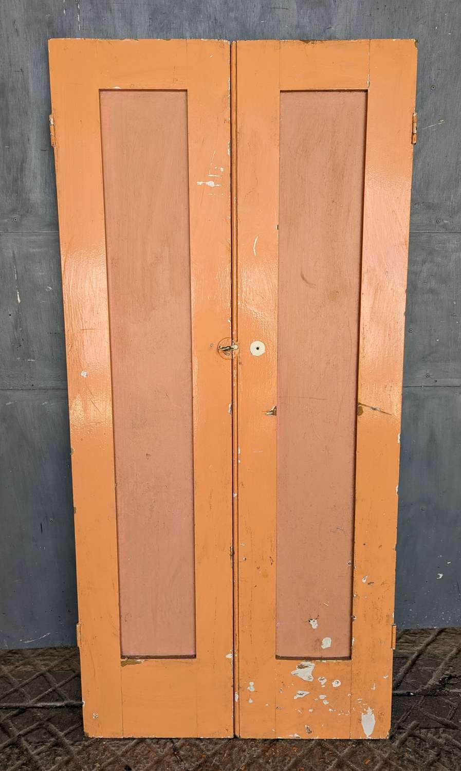 CS0136 A PAIR OF PAINTED PINE RECLAIMED CUPBOARD DOORS