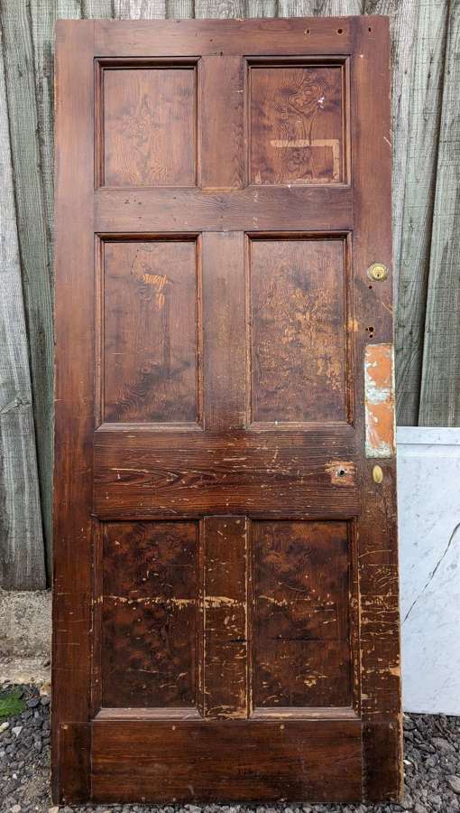 DI0881 RECLAIMED 6 PANEL PITCH PINE INTERNAL DOOR C.1930s