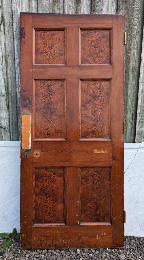 DI0882 RECLAIMED 6 PANEL PITCH PINE INTERNAL DOOR C.1930s