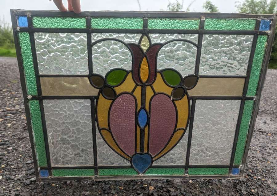 M1896 A PAIR OF RECLAIMED ART NOUVEAU STAINED GLASS PANELS