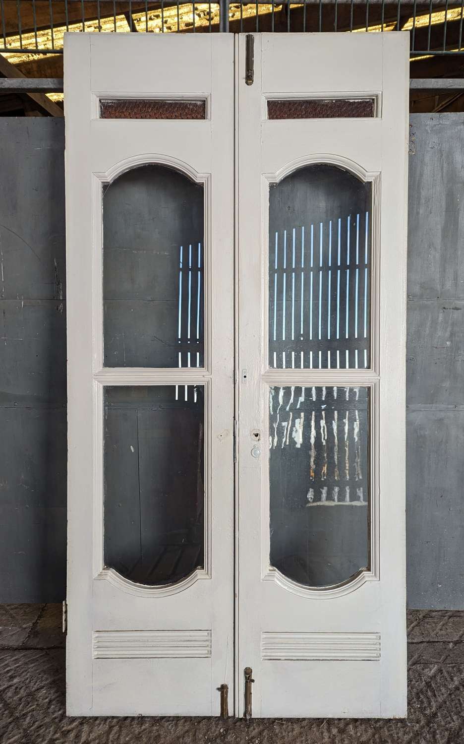 DP0478 A PAIR OF RECLAIMED PAINTED PINE GLAZED DOORS