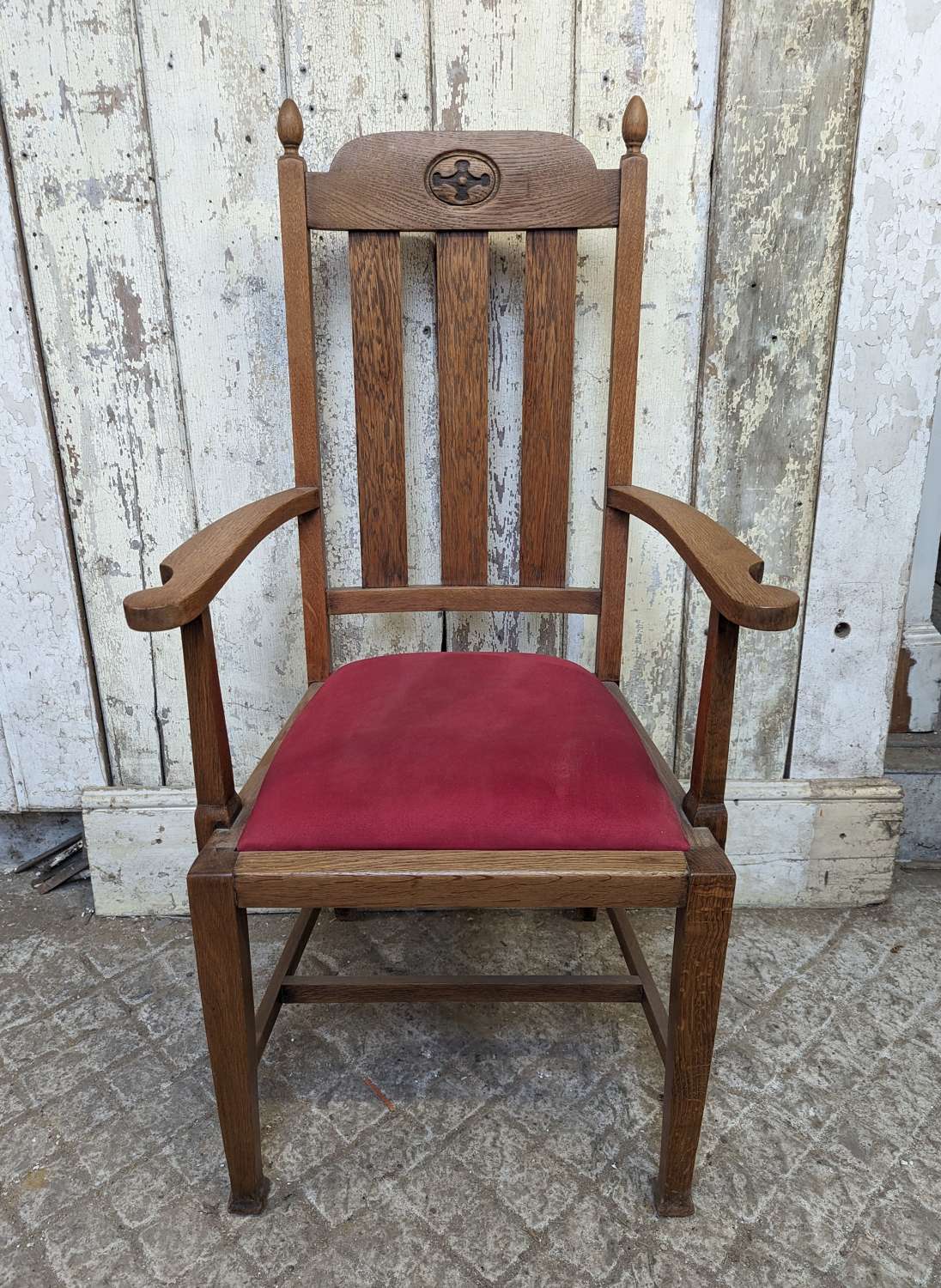 M1902 A RECLAIMED OAK ARTS AND CRAFTS HIGH BACK CHAIR