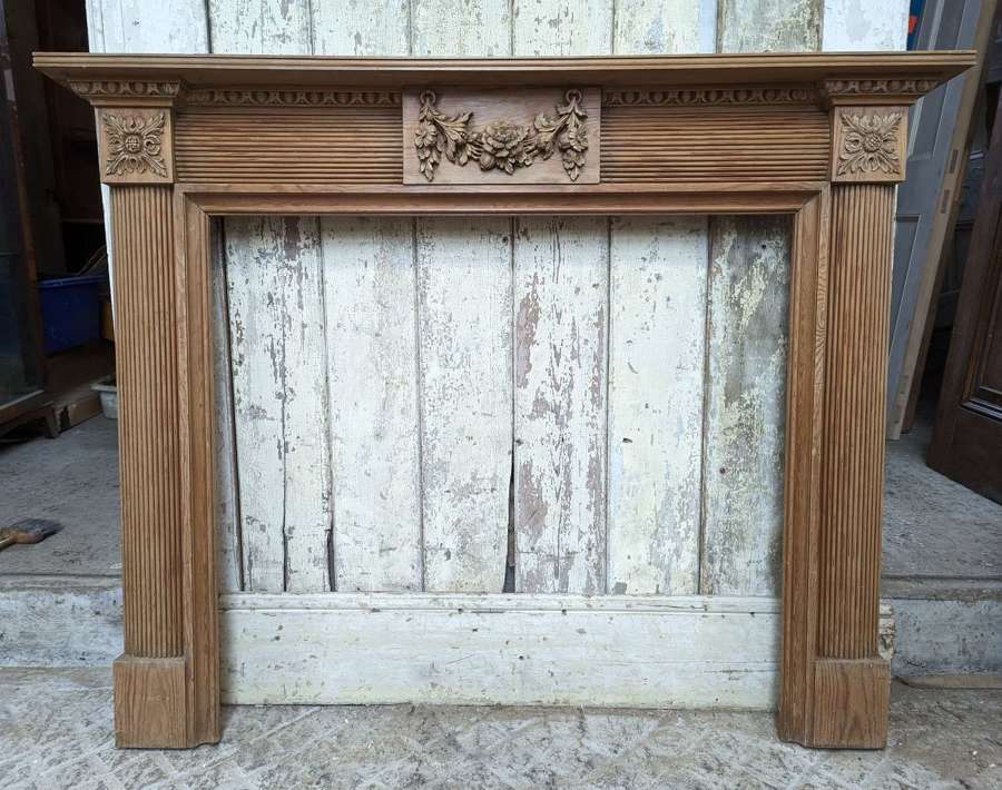 FS0289 RECLAIMED LARGE DECORATIVE CARVED PINE FIRE SURROUND