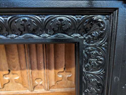FS0296 RECLAIMED ADAM STYLE CAST IRON FIRE SURROUND WOODEN MANTEL
