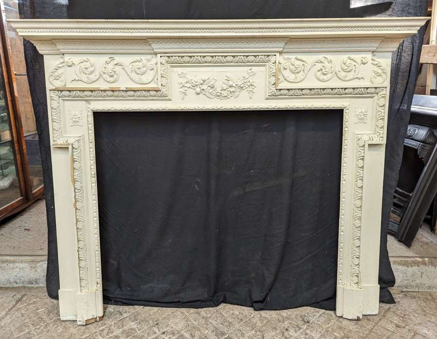 FS0298 LARGE RECLAIMED VICTORIAN PAINTED PINE AND GESSO FIRE SURROUND