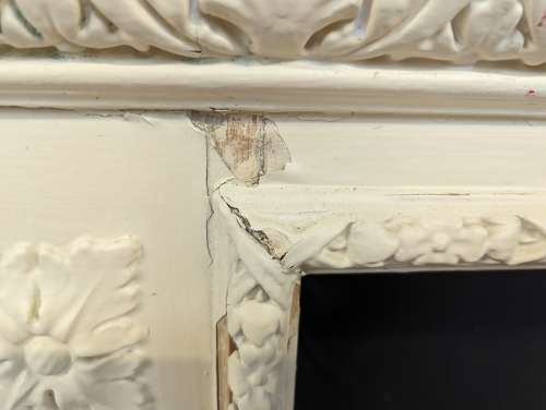 FS0298 LARGE RECLAIMED VICTORIAN PAINTED PINE AND GESSO FIRE SURROUND